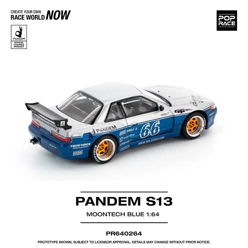 POP RACE Pandem Silvia S13 Moontech Blue 1/64 (PR64-264)