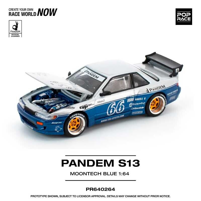 POP RACE Pandem Silvia S13 Moontech Blue 1/64 (PR64-264)