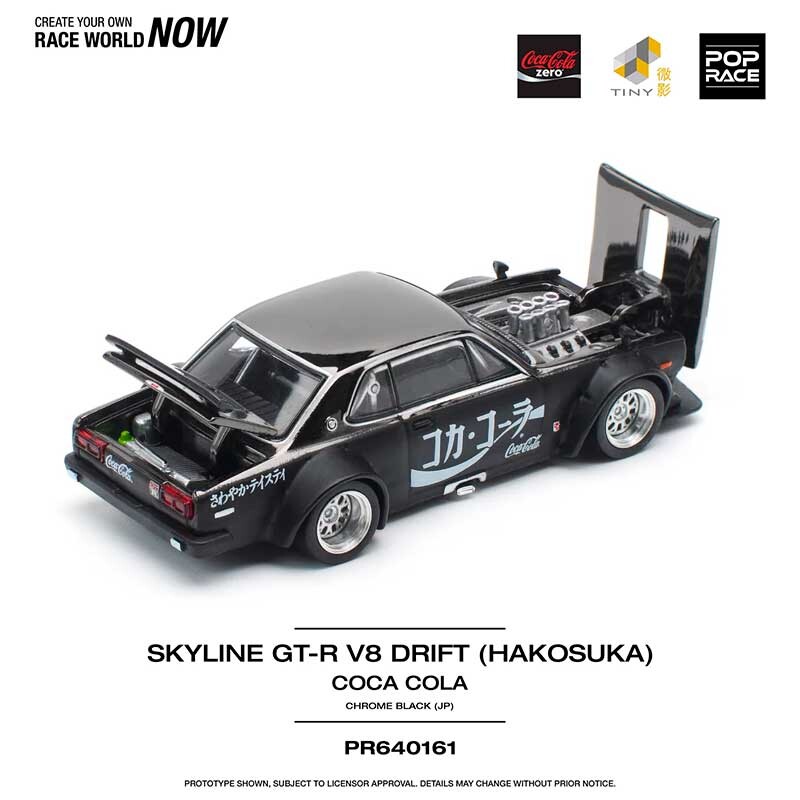 POP RACE Skyline GT-R V8 Drift Hakosuka JP Coca-Cola Zero 1/64 (PR64-161) 0