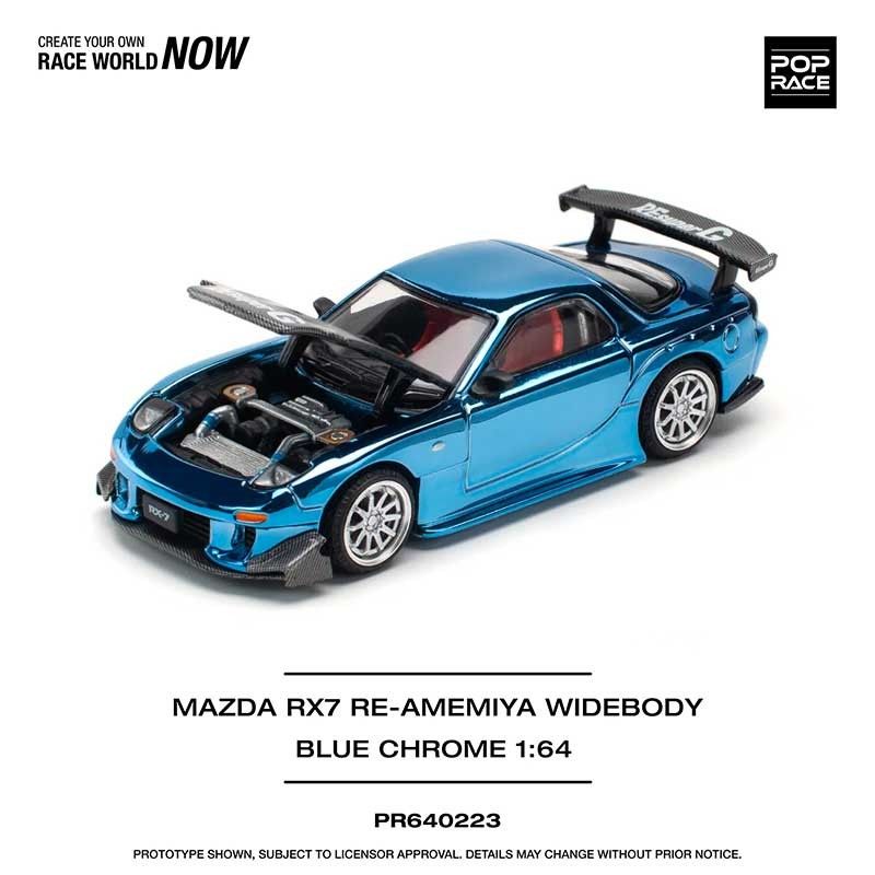 POP RACE Mazda RX7 Re-Amemiya Widebody Blue Chrome 1/64 (PR64-223)