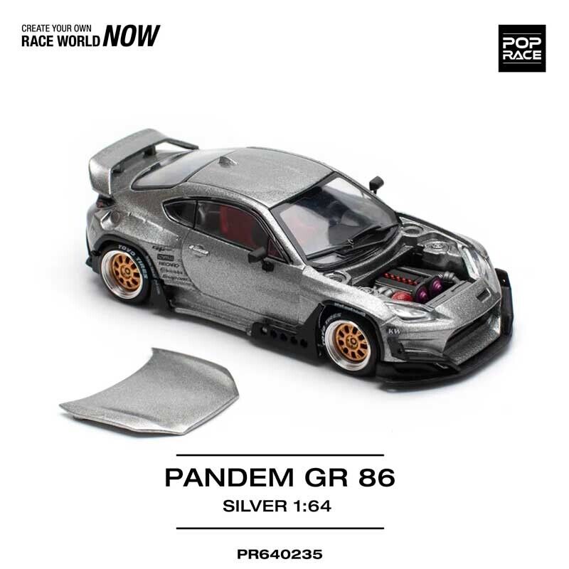 POP RACE Toyota Pandem GR 86 Silver 1/64 (PR64-235)