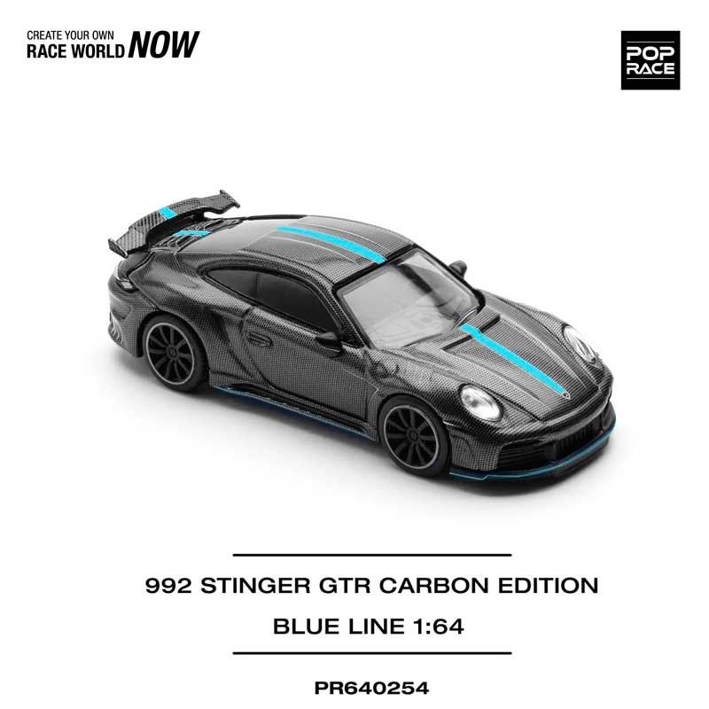 POP RACE Porsche 992 Stinger GTR Carbon Edition Blue Line 1/64 (PR64-254)
