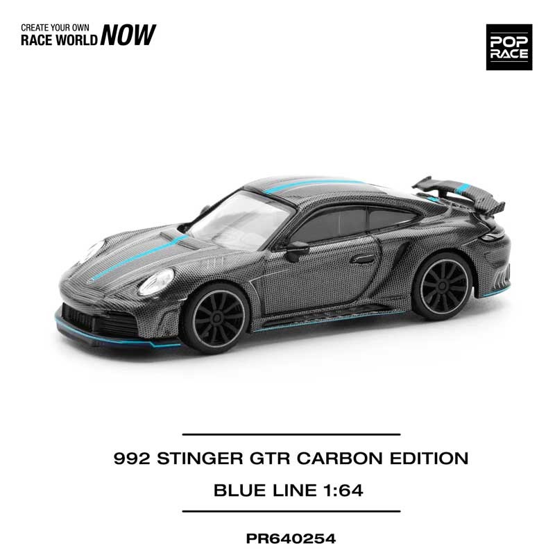 POP RACE Porsche 992 Stinger GTR Carbon Edition Blue Line 1/64 (PR64-254) 2