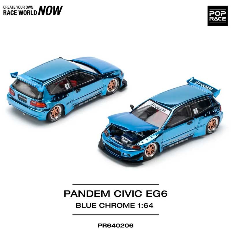 POP RACE Pandem Civic EG6 Blue Chrome 1/64 (PR64-206) 2