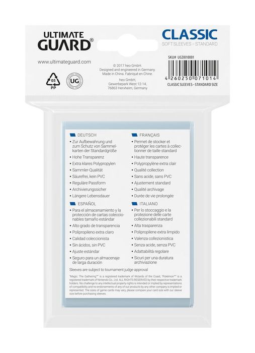 Ultimate Guard Classic Soft Sleeves Transparent Standard Size 66x93