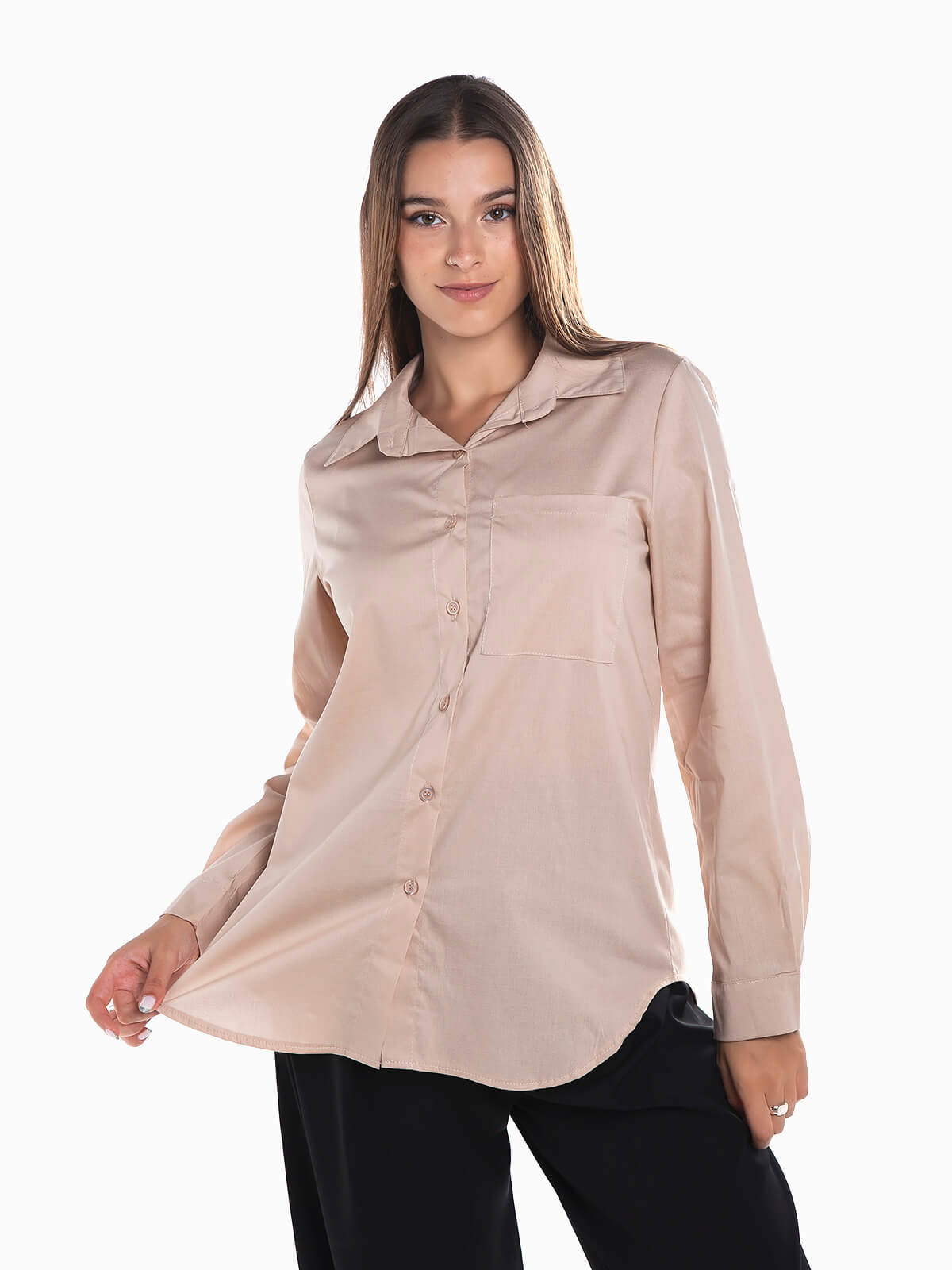 pimelu Camisa feminina com botão de lapela e manga comprida e gola com  botão e bolso camisa de manga comprida de inverno, A ~ 01 branco, XX-Large