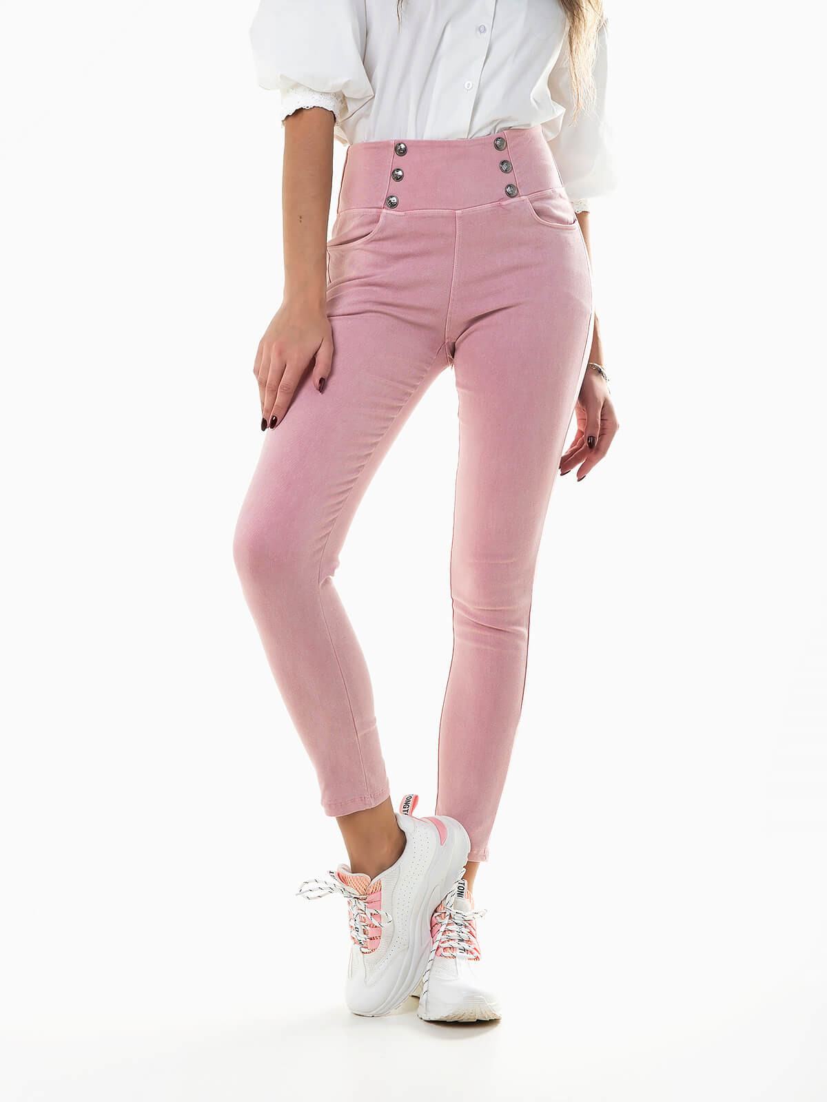 Leggings  Jeggings Elásticas Com Botões Branco - Norte Moda