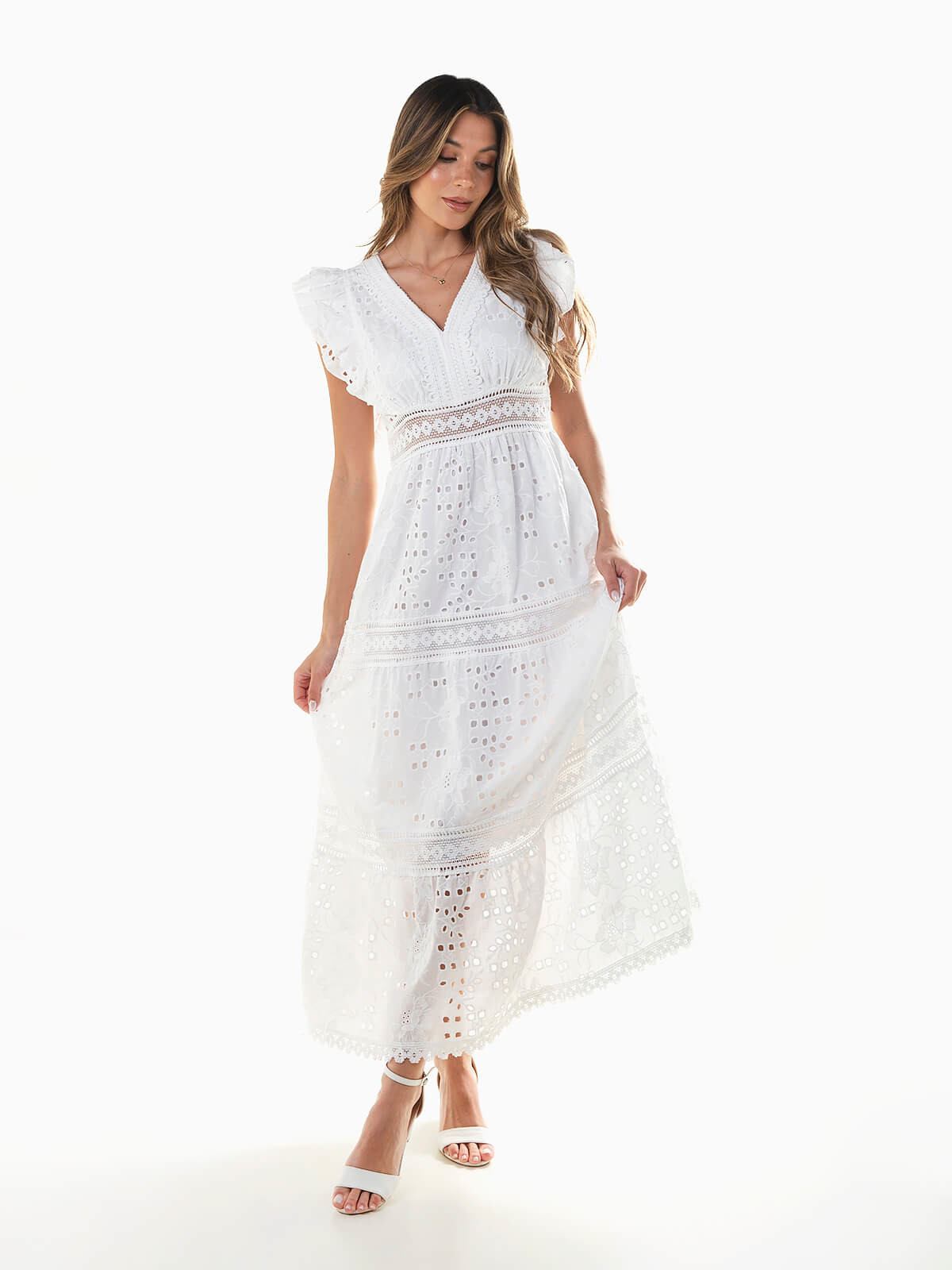 Vestido Largo Vestido Bordado Ingles Blanco Vestido Largo Con