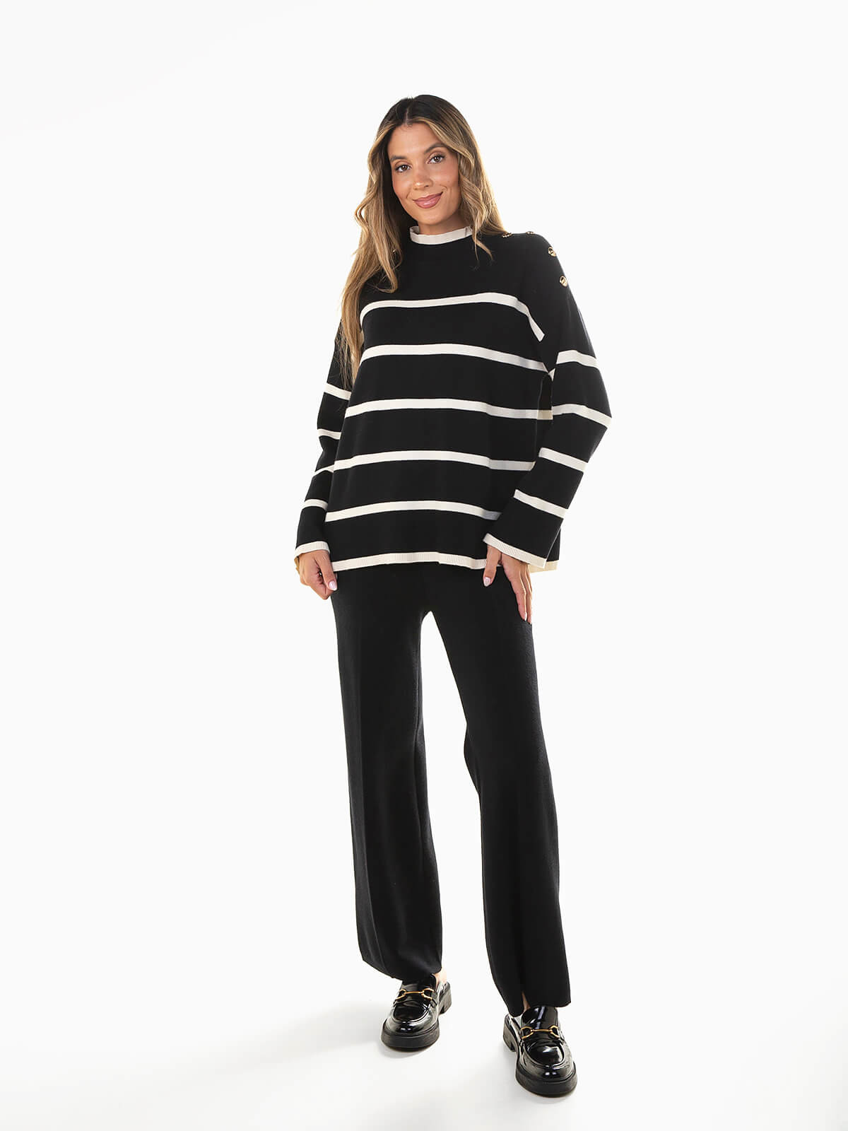 Conjunto punto rayas jersey y pantalón