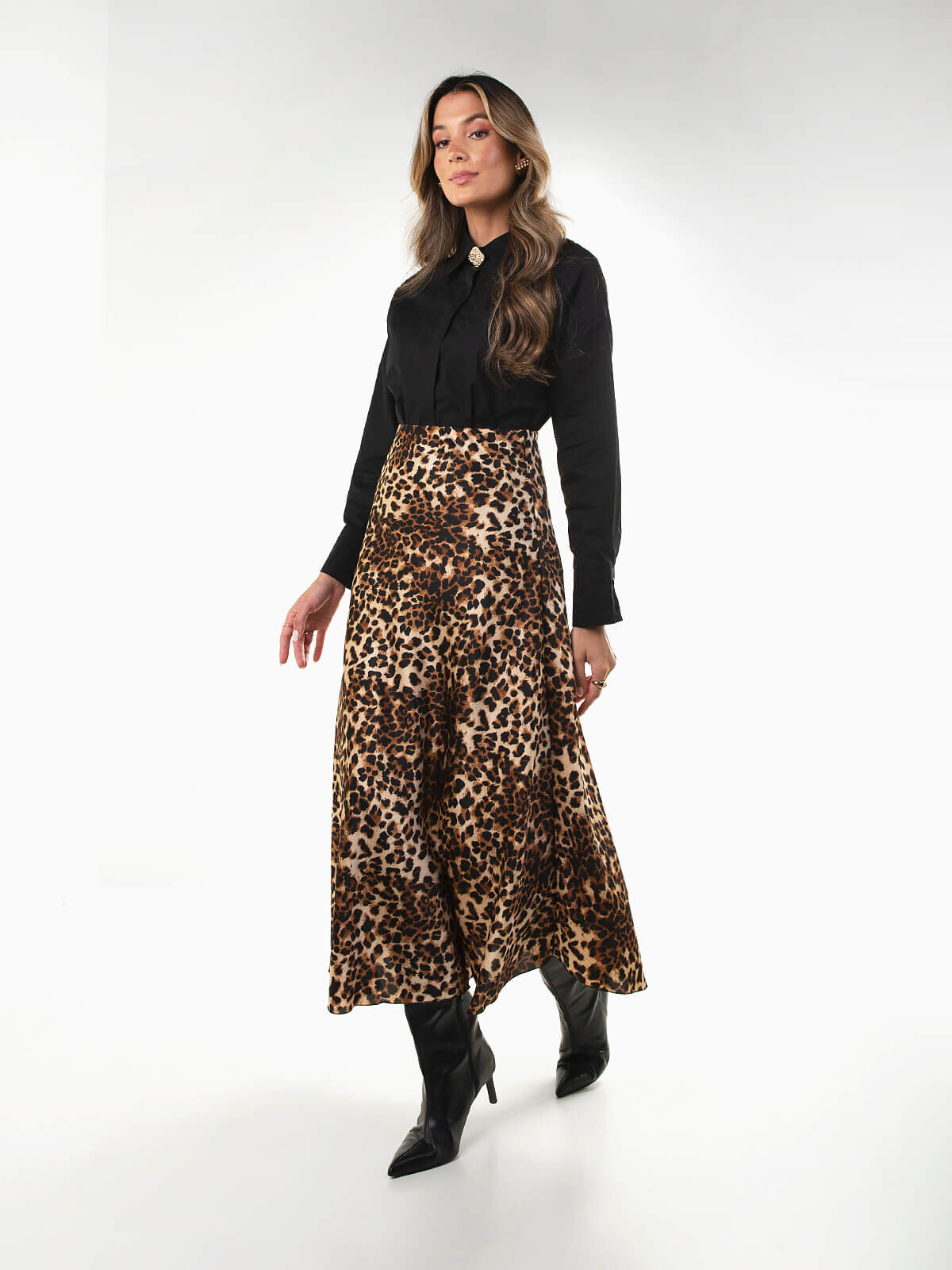 Animal Print Falda Mini Efecto Piel Plisada Falda Mini Efecto - Main Image