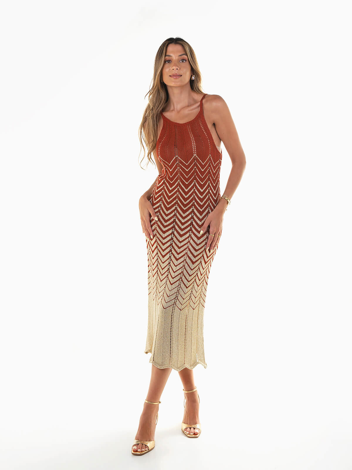 Vestido midi crochet ziguezague