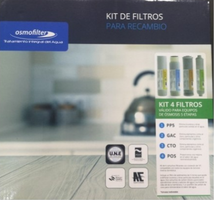 Conjunto de 4 elementos filtrantes para sistemas de osmose inversa domestica 1