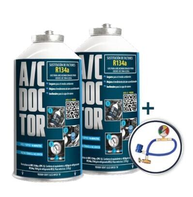 2 Recargas gás para A/C automóvel R134A + mangueira c/ manómetro