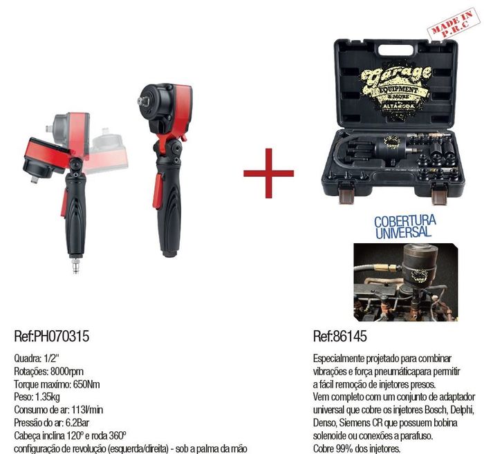 Kit de Remoção de Injetores Pneumático + Pistola