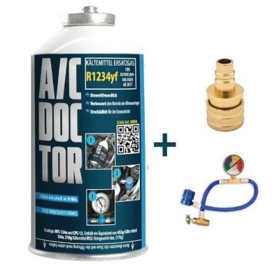 Recargas gás para A/C automóvel R1234YF + Mangueira c/ manómetro + adaptador