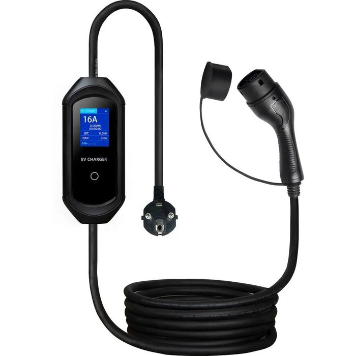 Carregador portátil para EV c/ display - monofásico 8-16A 3.5kW - Schuko - Tipo 2 - IP54 - 5m