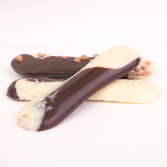 White and Dark Chocolate Cat Tongues  with Crunchy Caramel - 60g