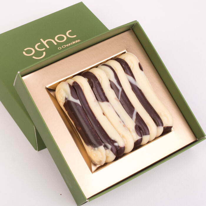 White and Dark Chocolate Cat Tongues  with Crunchy Caramel - 60g