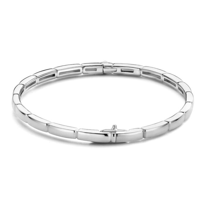 Vista lateral de uma pulseira feminina em prata prateada Ti Sento em estilo escrava.
