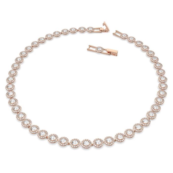 Colar rose gold Swarovski  com círculos com pedras incolores e com um fecho à parte no interior.
