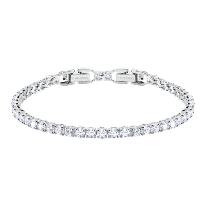 Pulseira da Swarovski em prateado com uma malha cravada de cristais incolores.
