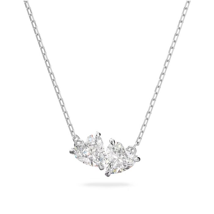 Colar prateado Swarovski com um pendente de dois cristais engastados em garras.
