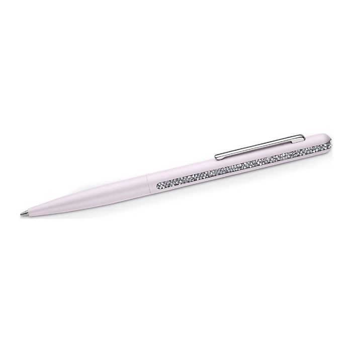 Esferográfica Swarovski em rosa com cristais incolores em fila cravados na parte superior.