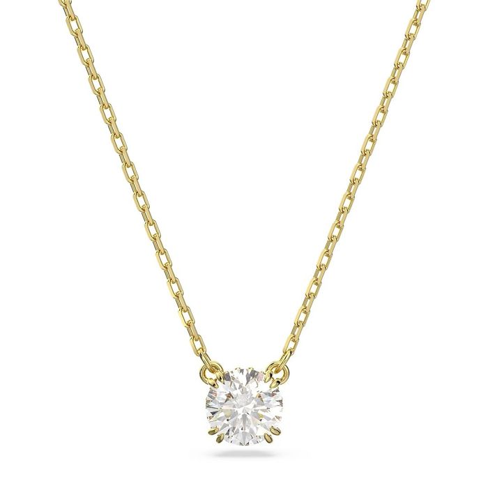 Colar dourado da Swarovski com um pendente de um cristal incolor engastado em garras.