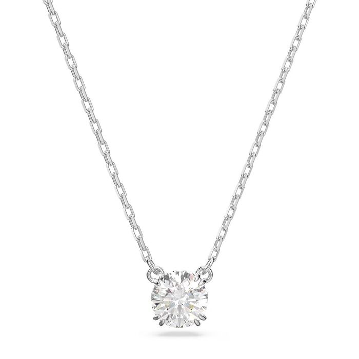 Colar prateado da Swarovski com um pendente de um cristal incolor engastado em garras.