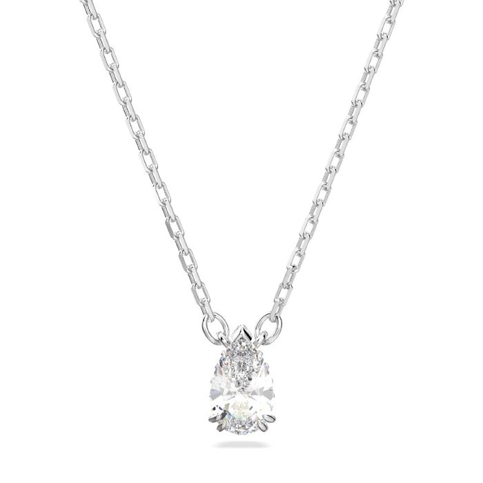 Colar Swarovski prateado com um pendente de um cristal incolor em forma de gota.