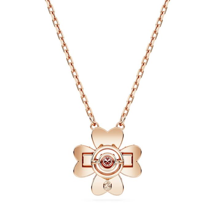 Vista traseira de um colar rose gold Swarovski com a forma de uma flor.