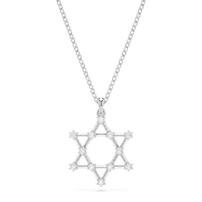 Colar prateado Swarovski com um pendente de uma estrela de seis pontas e doze cristais cravados.
