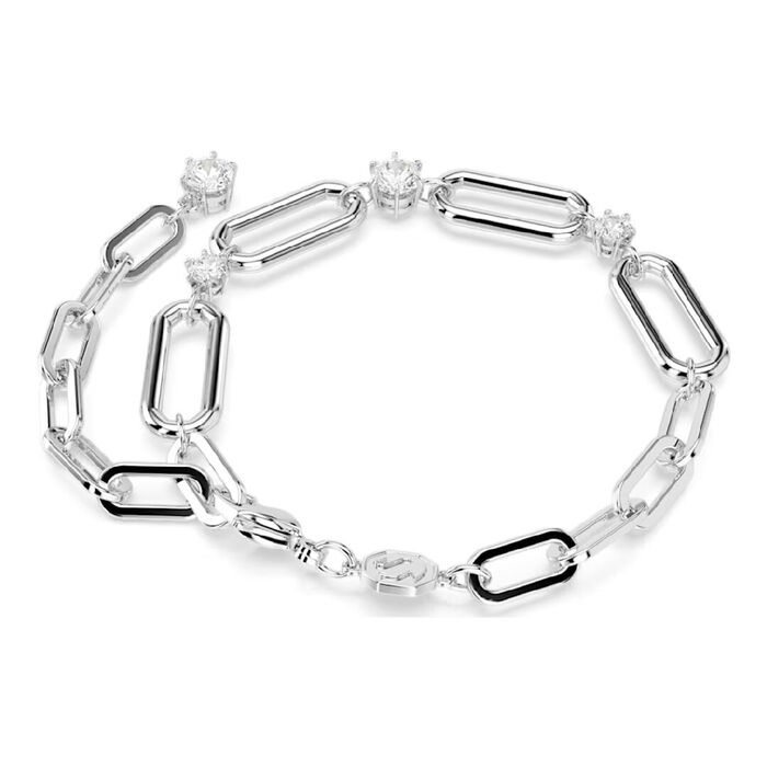 Pulseira de elos prateado da Swarovski com cristais incolores cravados entre elos maiores.
