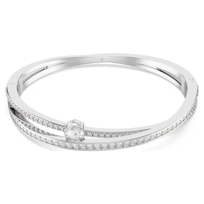 Pulseira Swarovski prateada de dois aros com cristais incolores e um solitário.