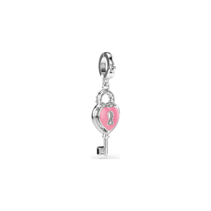Pendente Swarovski prateado com cristais em forma de coração cor de rosa para colocar em colares.