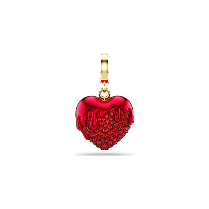 Pendente Swarovski dourado e vermelho em forma de coração com cristais swarovski.