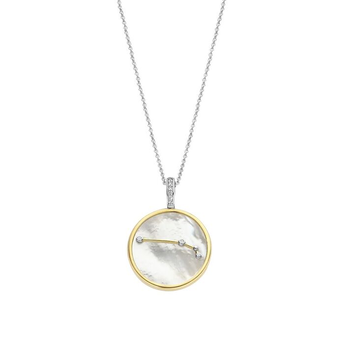Colar Ti Sento com pendente circular com madrepérola e a constelação carneiro com zircónias.