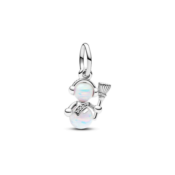 Conta prateada Pandora de um boneco de neve com opalas e com um cachecol com zircónias.
