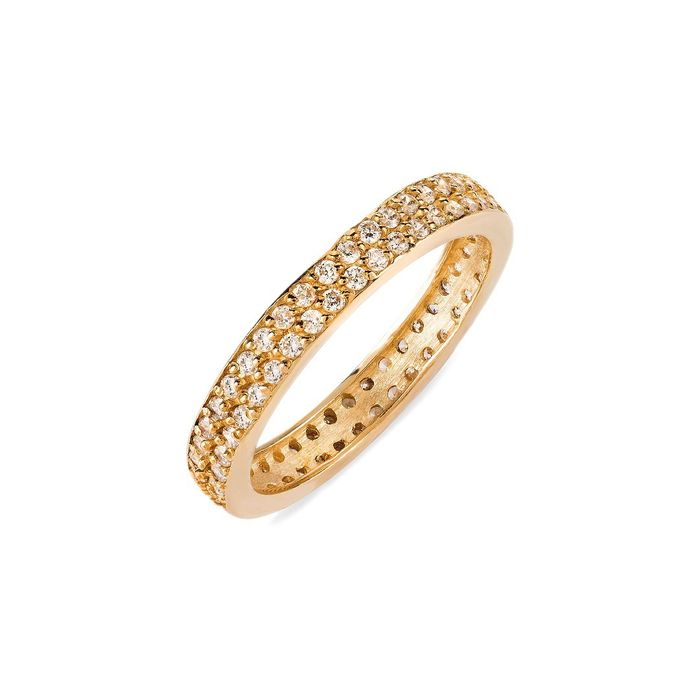 Anel em ouro amarelo de 9kl da Zerus para mulher, uma joia adornada por duas filas de zircónias.