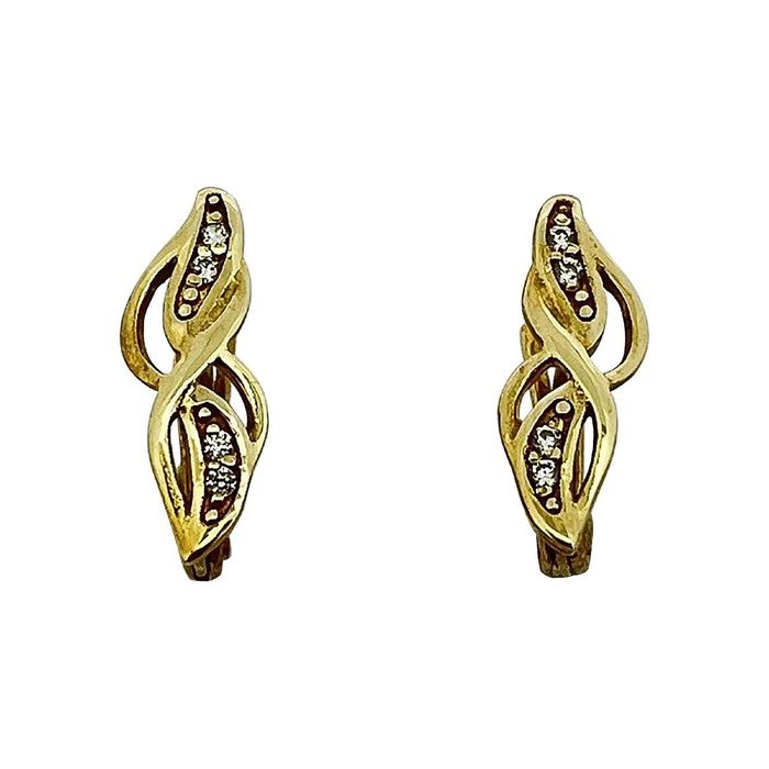 Argolas de senhora da Zerus em ouro amarelo 9kl com linhas curvas que envolvem zircónias cravadas.