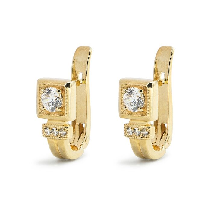 Argolas Zerus em ouro amarelo de 9kl com zircónias cravadas numa base quadrangular e retangular.