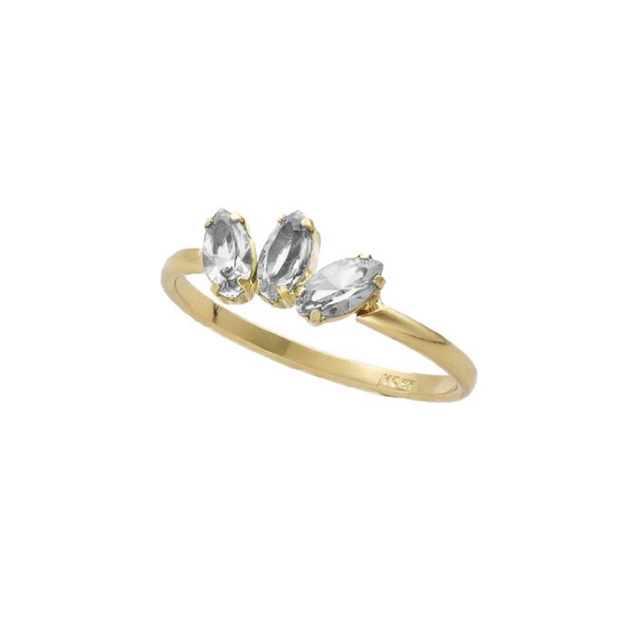 Anel dourado Victoria Cruz em prata banhada a ouro de 18kl com 3 cristais Swarovski brancos.