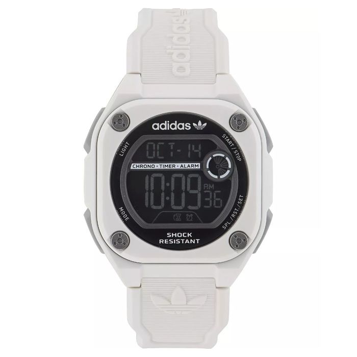 Relógio unissexo adidas digital com caixa sintética e bracelete em silicone em branco.