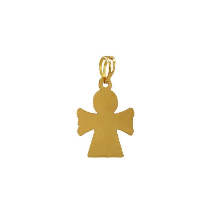 Vista traseira de medalha em ouro amarelo de dezanove quilates, com figura de anjo recortada.