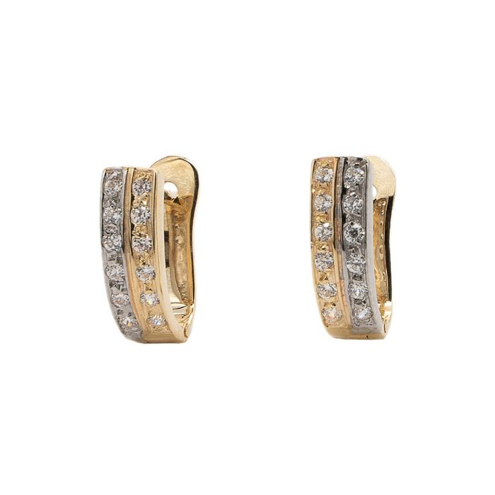 Argolas de mulher em ouro amarelo e branco de 9kl da Zerus cravadas com duas filas de zircónias.