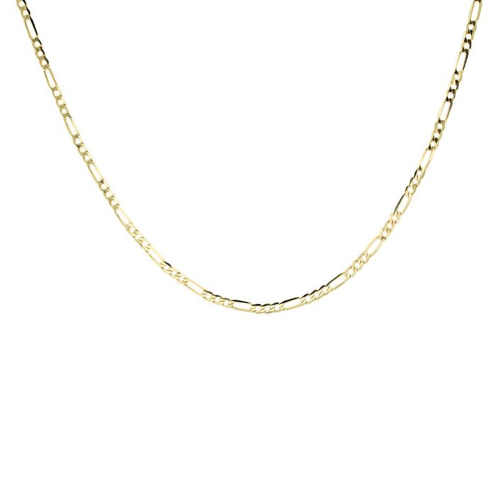 Metade de um colar da Zerus em ouro amarelo 9kl com uma malha de elos 3+1 em vista de frente.