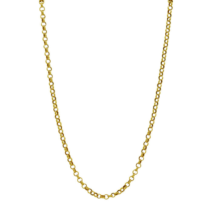 Imagem de colar em ouro amarelo de dezanove quilates, com malha tipo cordão, de elos interligados.