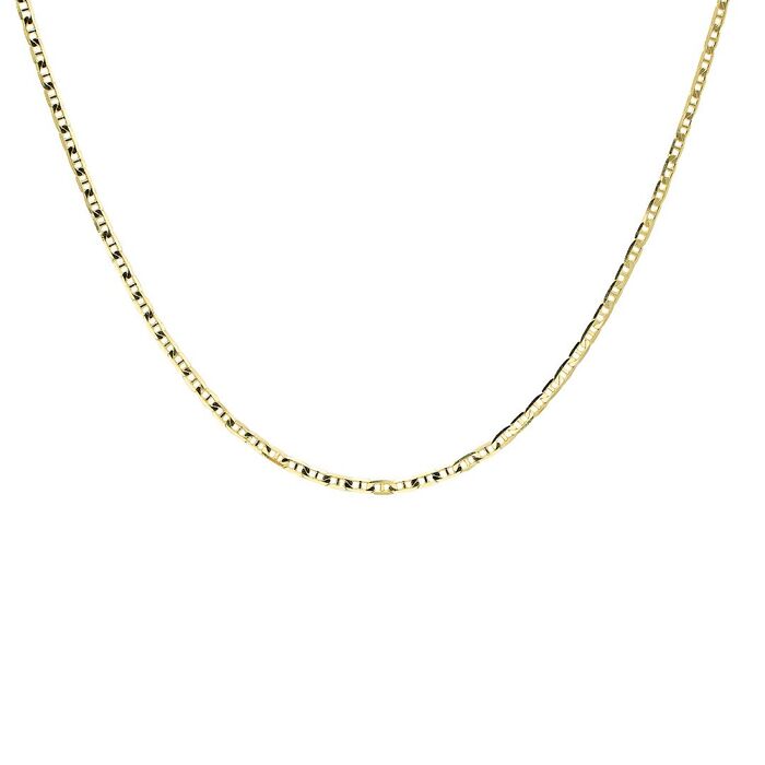 Metade de um colar da Zerus em ouro amarelo 9kl com uma malha lapidada em vista de frente.