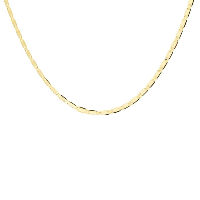 Metade de um colar em ouro amarelo 9kl da Zerus de malha lapidada em vista de frente.