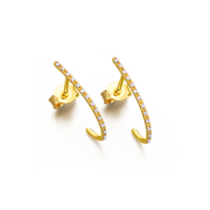 Argolas LECARRÉ em ouro amarelo de dezoito quilates, com diamantes na frente, fecho borboleta.
